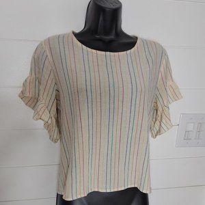 Anthropologie Drew Striped Shirt Ruffle Sleeves size small